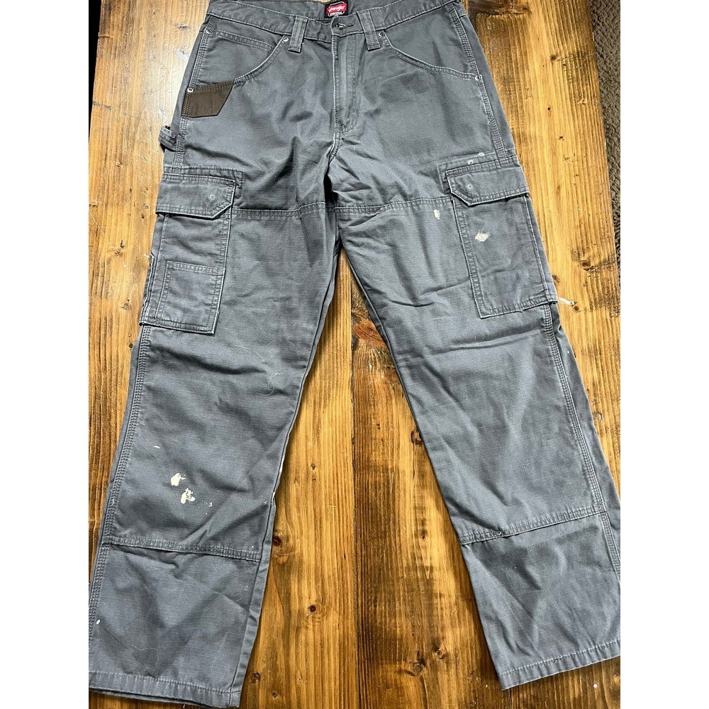 Wrangler Workwear Mens Grey Ripstop Cargo Pants 32x30 10WMWR1GR Paint Splatter